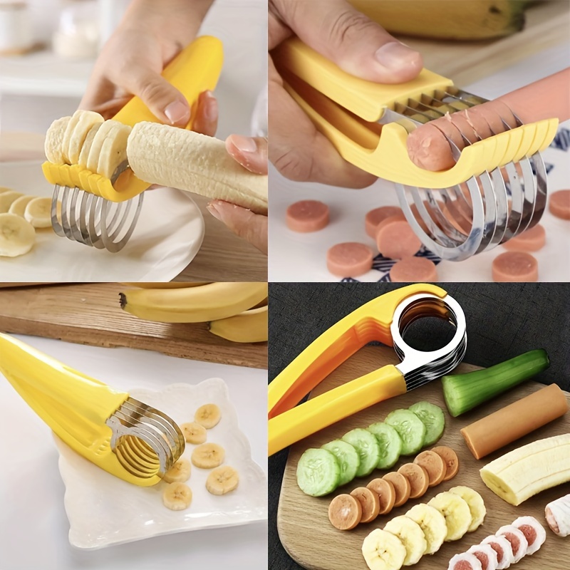 Stainless Steel Banana Slicer Fruit And Vegetable Salad Peeler Slicer  Kitchen Gadget Yellow