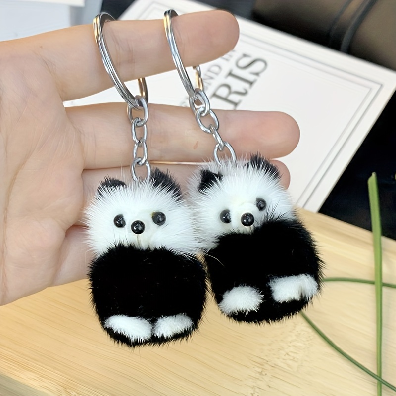 Mink Fur Panda Car Keychain Pendant Plush Doll