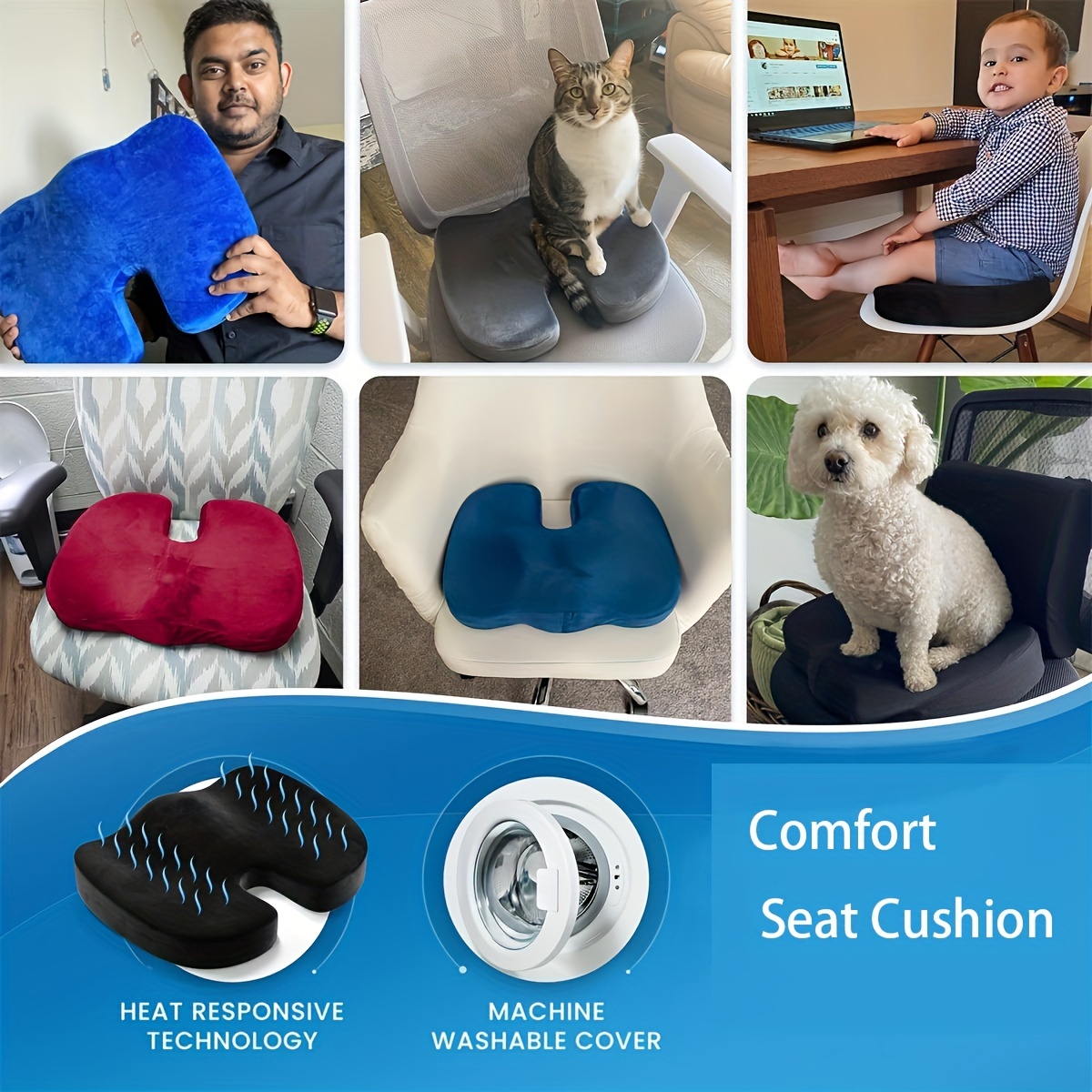 Seat Cushion Pillow Memory Foam Orthopedic Seat Pad for Long Sitting &  Tailbone Pain Relief 