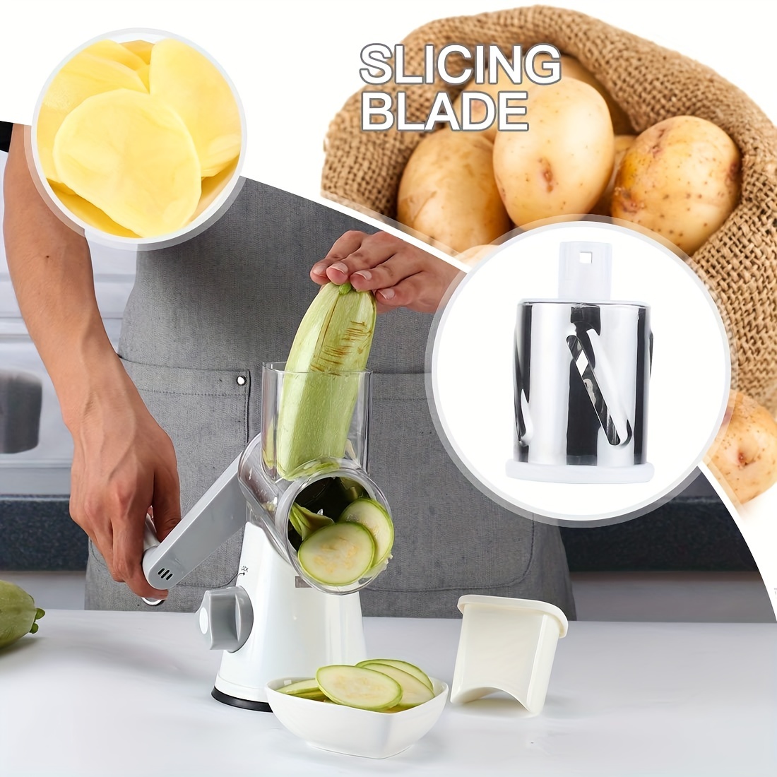 1pc, 5in1, Rotary Cheese Grater Cheese Shredder Fruit Grater