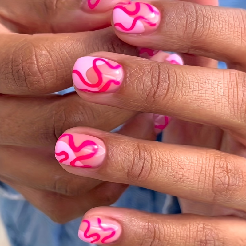 Y2k Press Nails Square Fake Nails Heart Design Glossy - Temu
