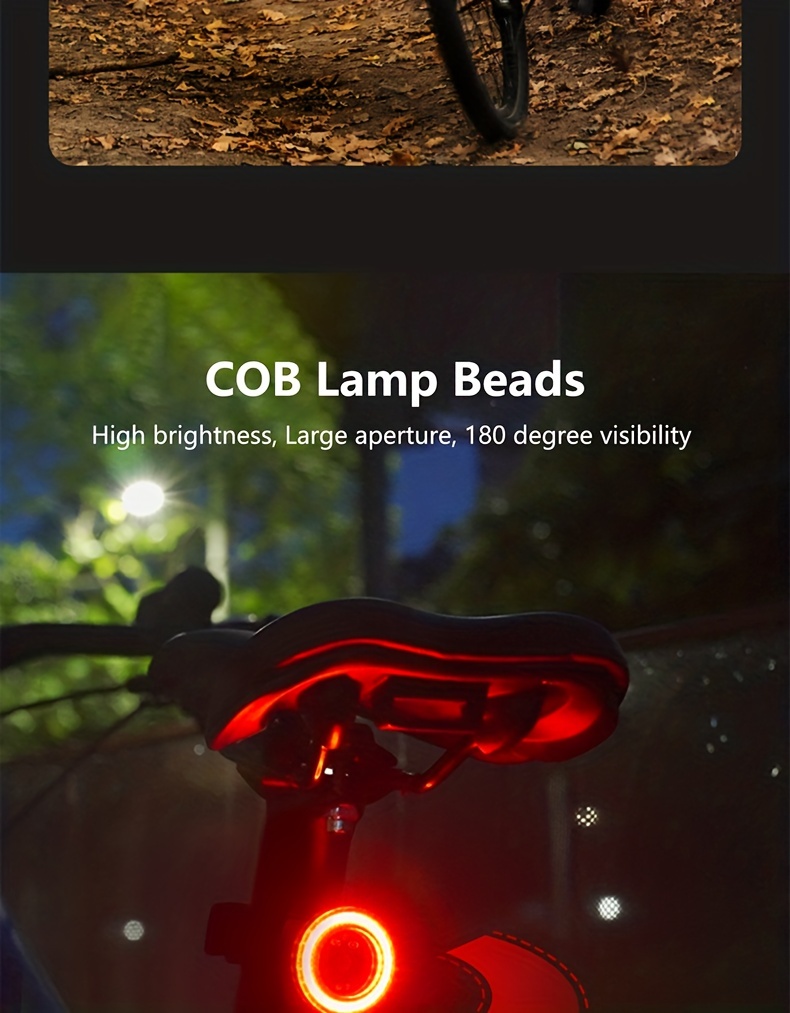 TWOOC Smart Bike Rear Light, Auto Start Stop Brake Sensing LED Charging Cycling Smart Bicycle Taillight