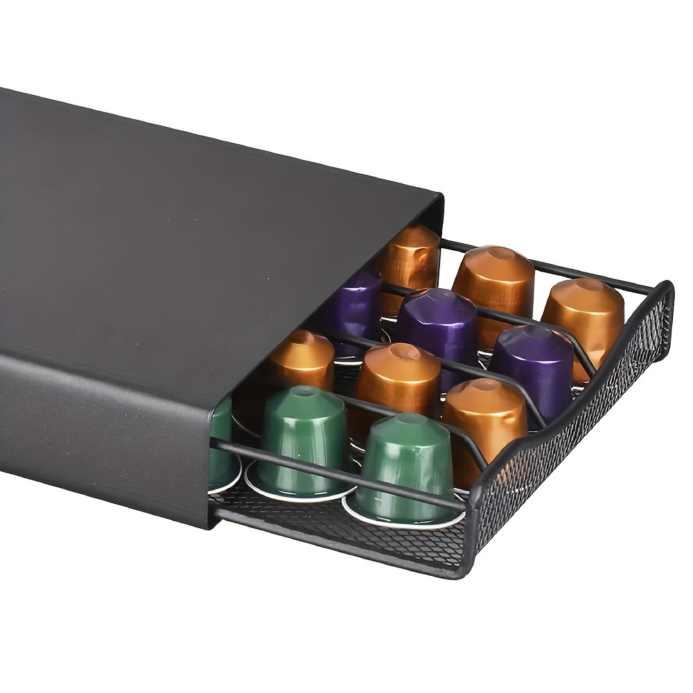 Cajón de almacenamiento para cápsulas Nespresso Diseño industrial Bambú y  acero ELIE Negro mate MSV