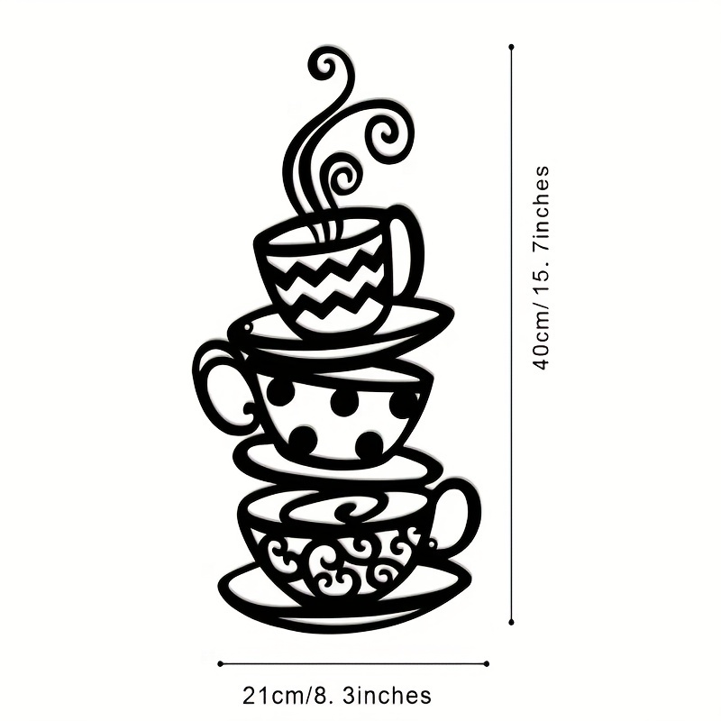 2 Pieces Coffee Cup Wall Decor Black Coffee Cup Silhouette Wood Cafe Themed  Wall Art Cup Mug Scrolled Silhouette Metal Wall Art Decor for Coffee Shop