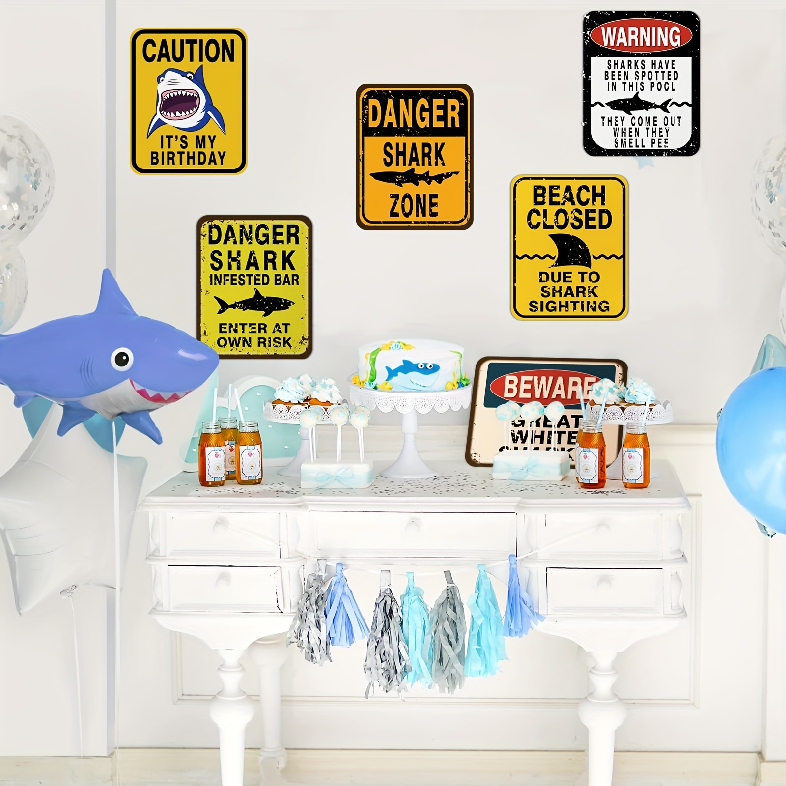 6pcs Shark Zone Party Decorations 8 Funny Party Wall Decor Signs For Boys  Kids Birthday Party Ocean Shark Theme Party Supplies Halloween Thanksgiving  Day Christmas Gift, Shop The Latest Trends