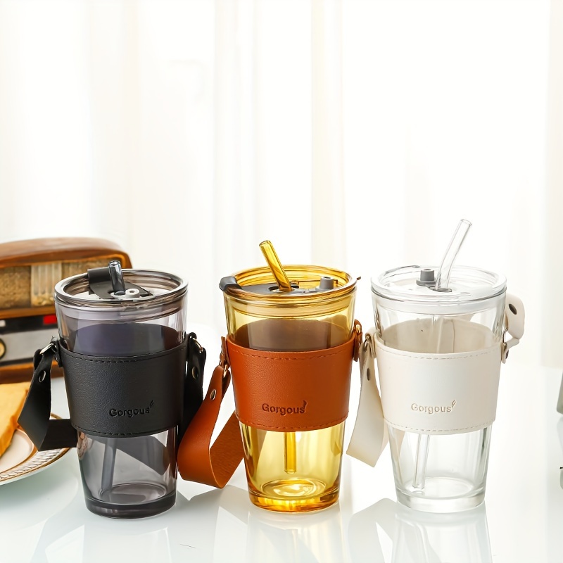 Clear Glass Water Cup With Straw Portable Coffee Cup With - Temu