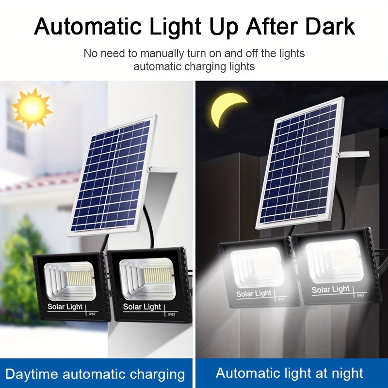 ソーラーフラッドライト 2個パック 100W 夕暮れから夜明けまで リモコン付き LED 明るいホワイトフラッドライト Ip67 防水 ソーラーパワーライト 庭 庭 小屋用 - 3