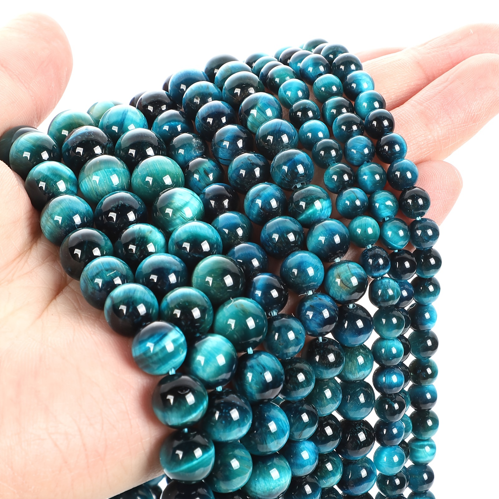 Natural Stone Charm Blue Tiger Eye Beads Round Loose Beads - Temu