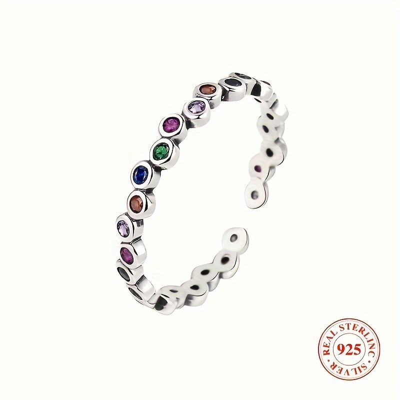 

925 Sterling Silver Cuff Ring Paved Colorful Zirconia Symbol Of Beauty And Fashion Match Daily Outfits Party Decor High Quality Adjustable Ring
