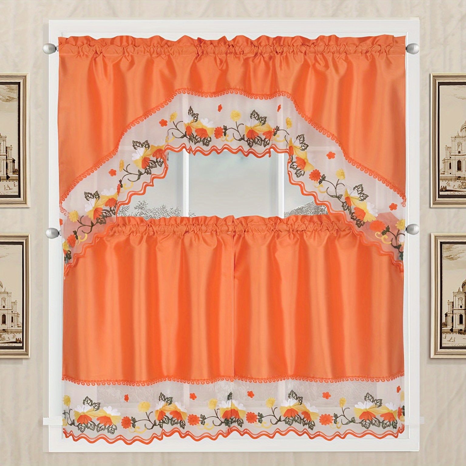  Cenefa de cortina de encaje para ventanas de cocina, puerta,  cenefa transparente con diseño de mariposa para habitación de niñas,  bolsillo para barra, cortinas cortas bordadas florales para baño, sala 