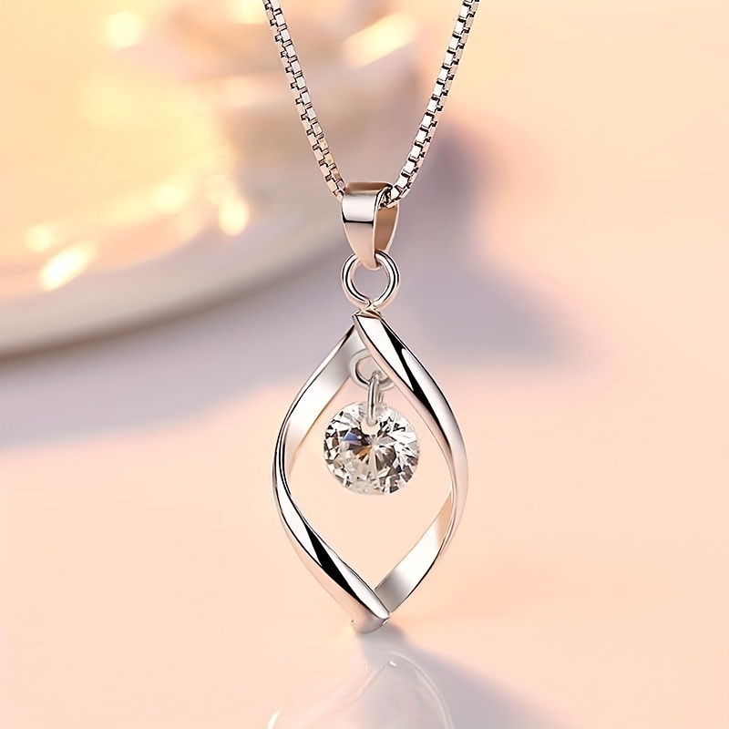 

Creative Elegant Geometry Twisted Zircon Pendant Necklace For Women Engagement Wedding Party Jewelry