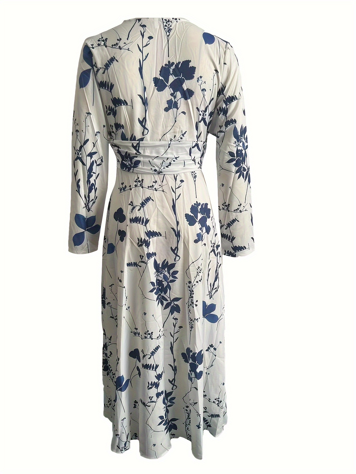 Floral Print Long Sleeve Dress Casual Plunge Neck Dress - Temu Canada