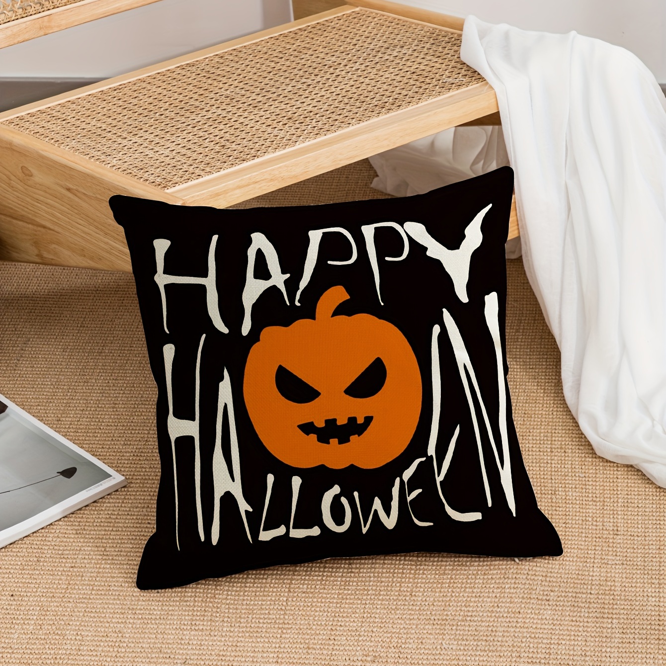 Linen Halloween Decorative Throw Pillow Case Pumpkin Gnome - Temu