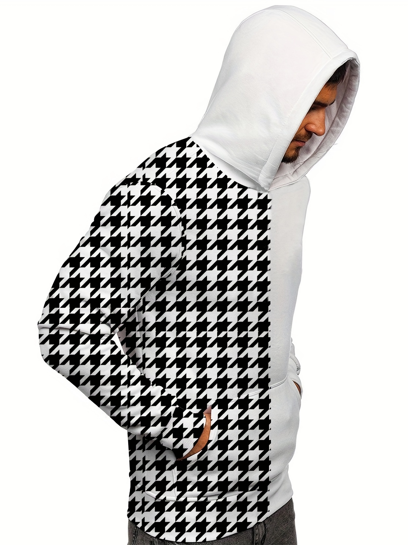 Black and white hot sale checkered hoodie mens