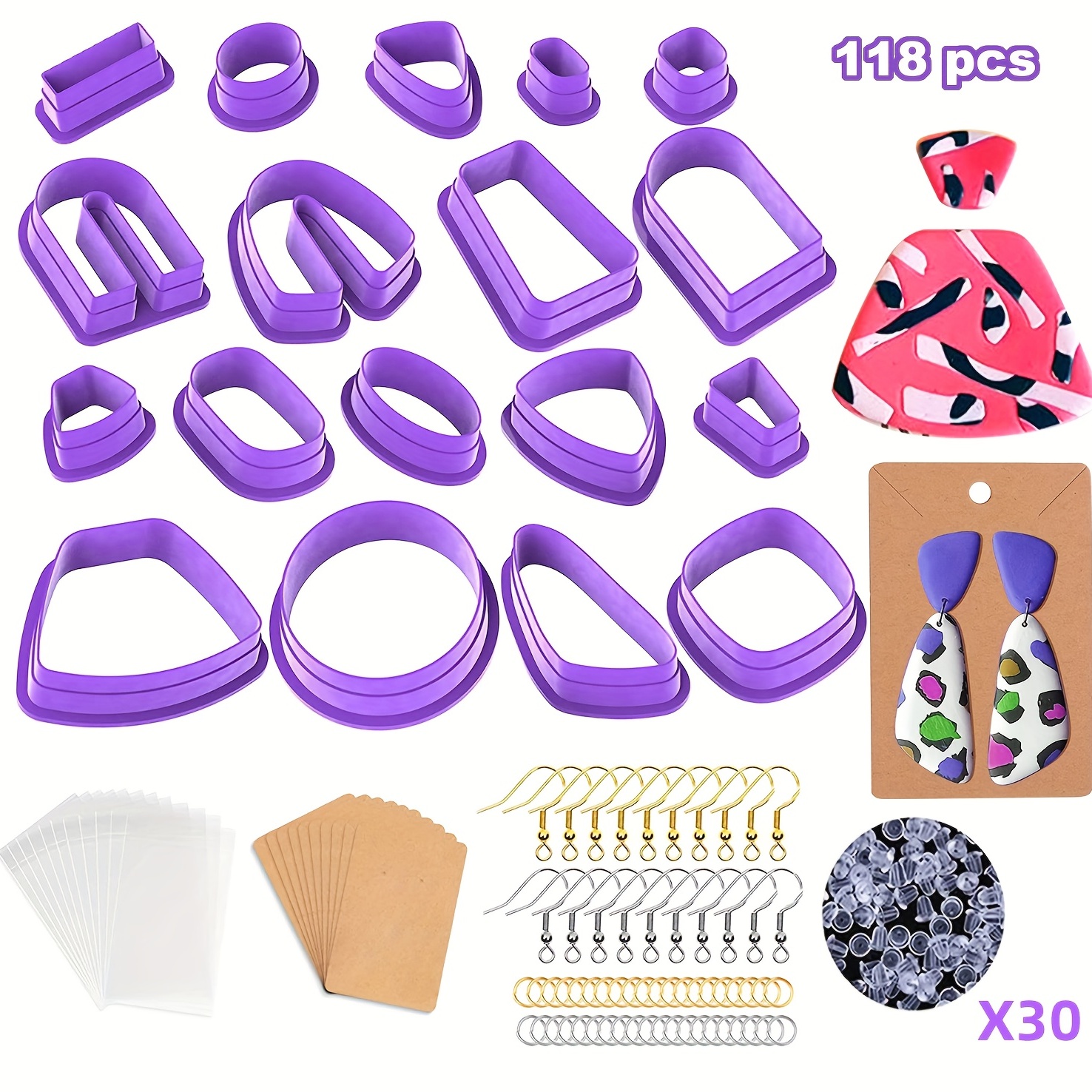 Polymer Clay Cutters Set,24 Shapes Clay Cutters with 118 Earrings  Accessories for Polymer Clay Jewelry Making