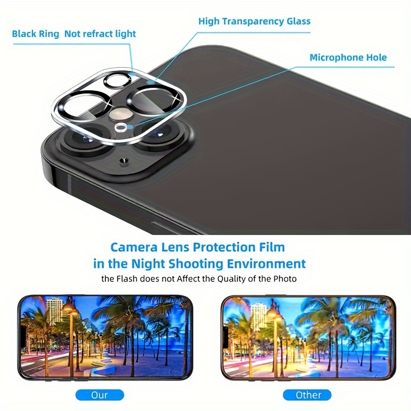 2pcs Tempered Glass Camera Lens Protector for iPhone 13 14 15 16 Pro Max & for iPhone 11 12 Pro Max
