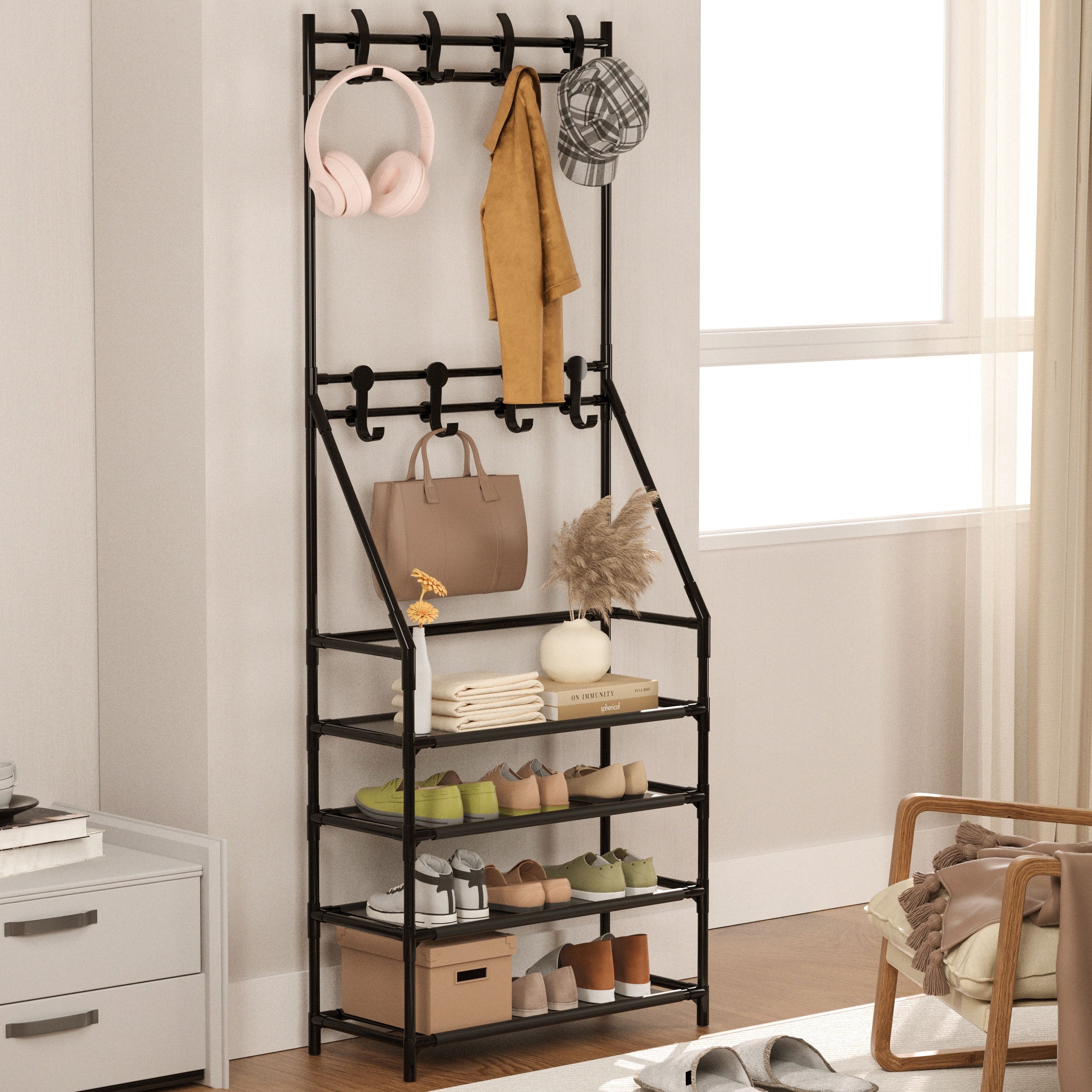 Homfa metal entryway hot sale coat shoe rack