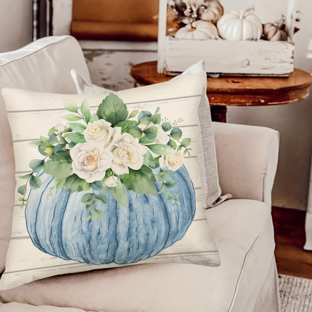 Fall Linen Blend Throw Pillow Case Square Cushion Case - Temu