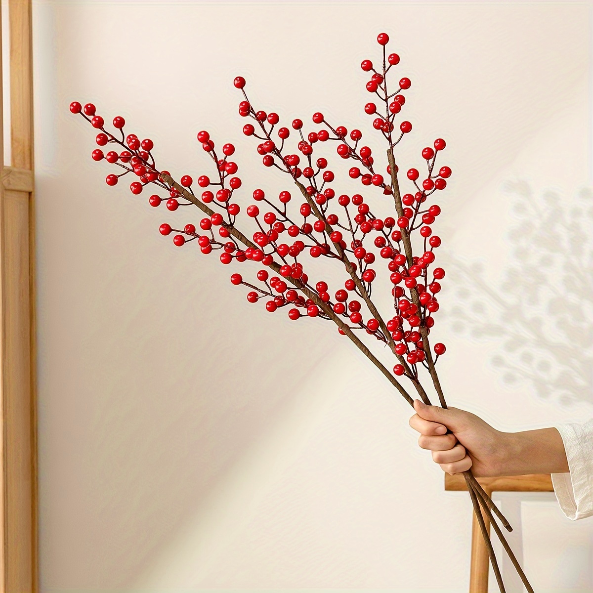 3pcs, Winter Berry Long Stems Artificial Berry Simulation Beans Picks  Lifelike Berries Bouquet Christmas New Year Spring Festival Home Decoration  For