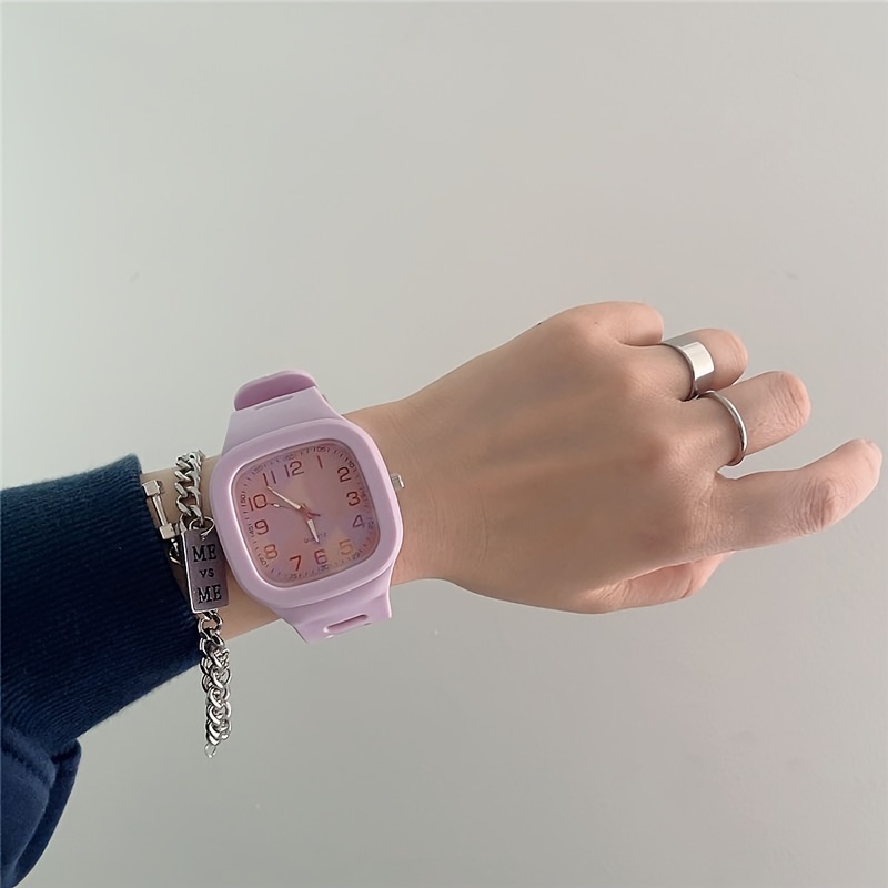 square electronic watch with silicone band waterproof sporty style fashionable digital watch for students taro purple 12