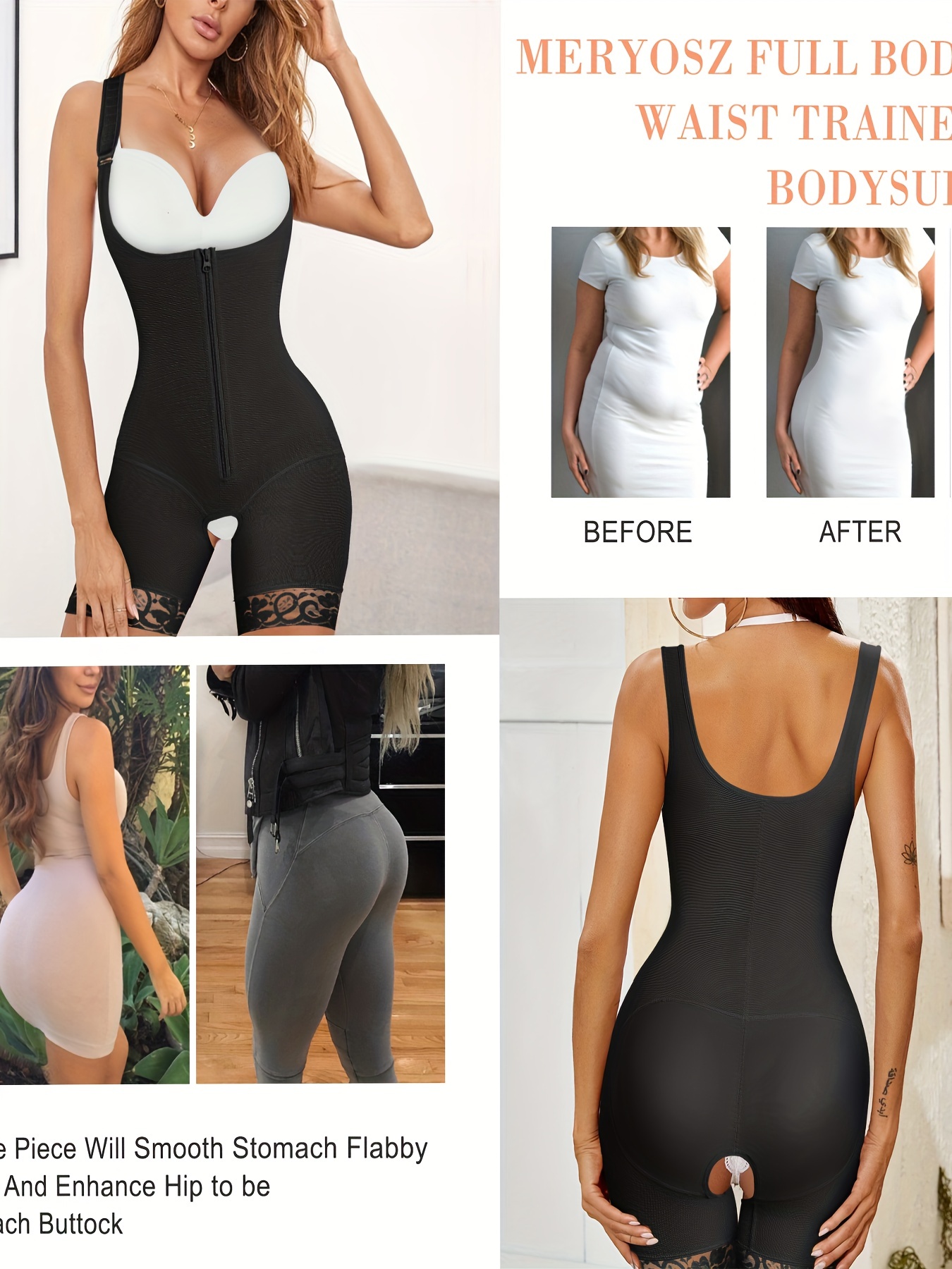 MERYOSZ Tummy Control Shapewear Bodysuit with Open Bust for Women, Full  Body Shaper Butt Lifter Panties
