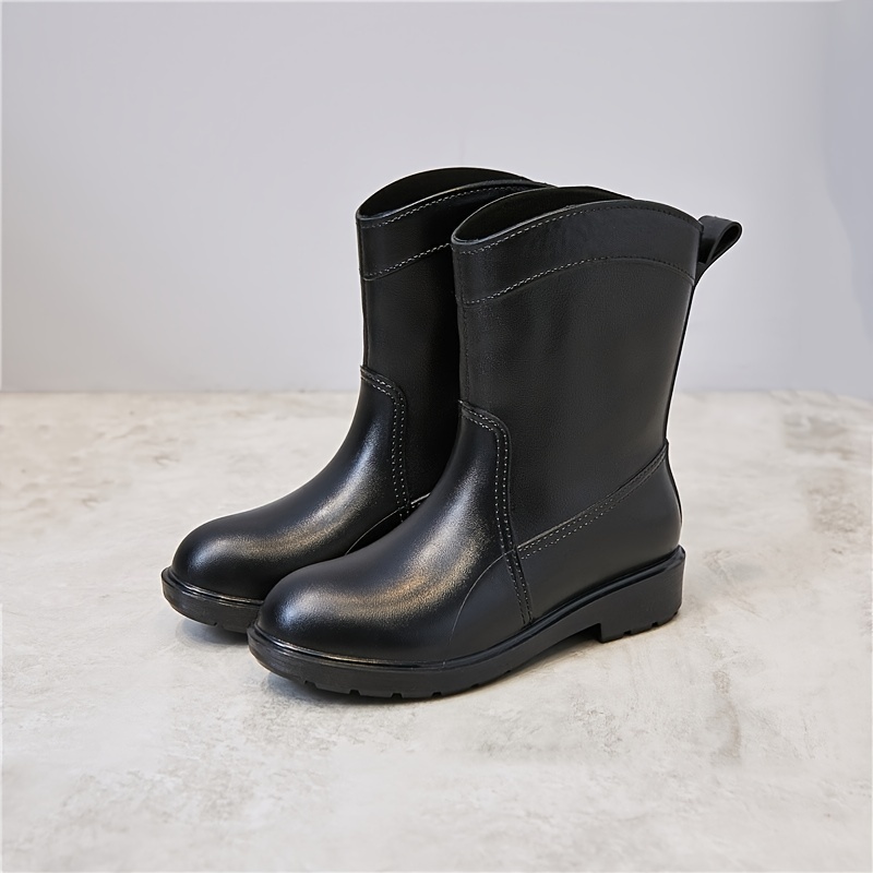 ByTheR Water Boots Square Toe Mid Calf Fashion Rain Shoes Work