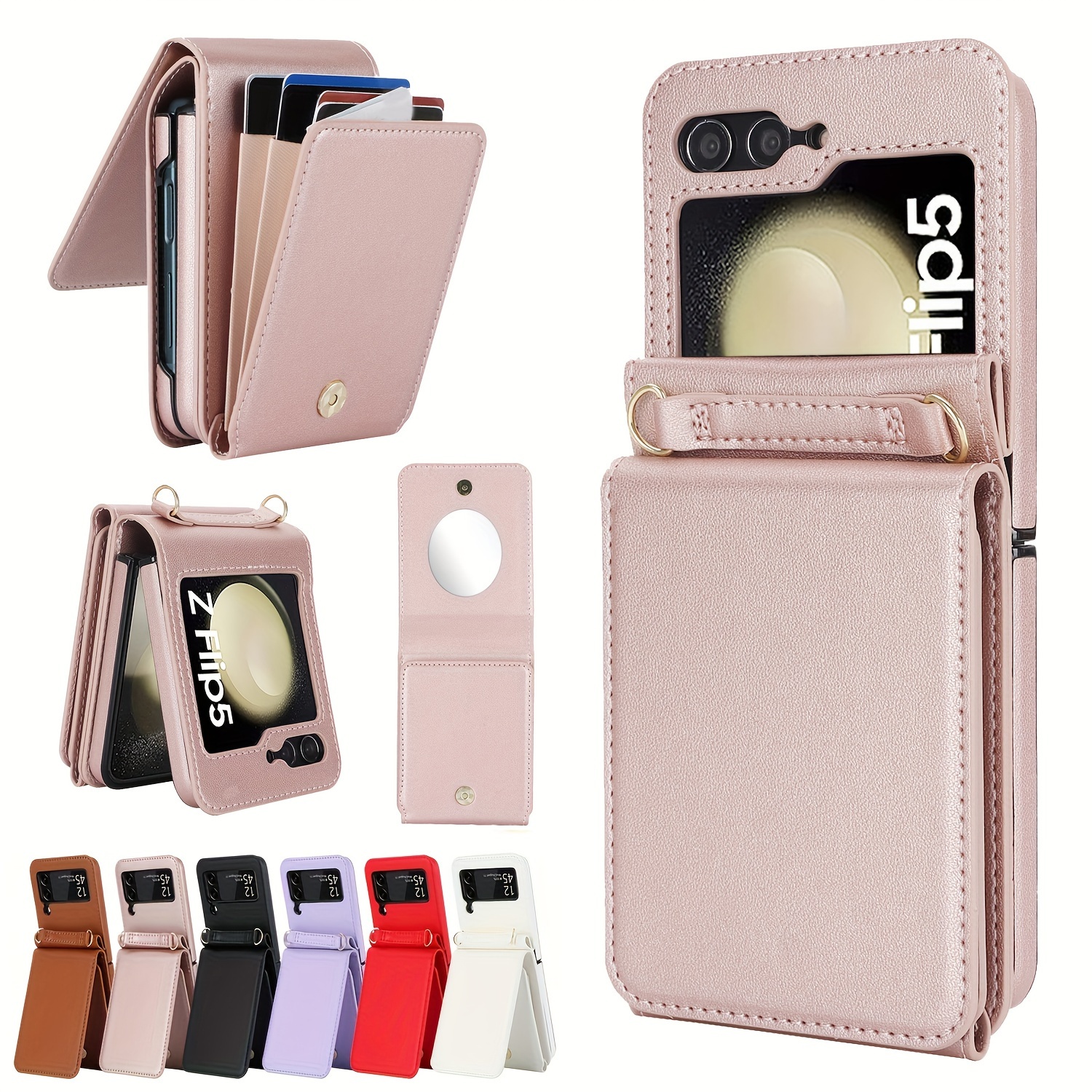  Flip Wallet Case Compatible with Samsung Galaxy Z Flip 5 5G  Leather Case with Hand Strap Holder Stand,Ultra Thin Matte Hard PC  Shockproof Protective Bumper Case Cover for Samsung Z Flip