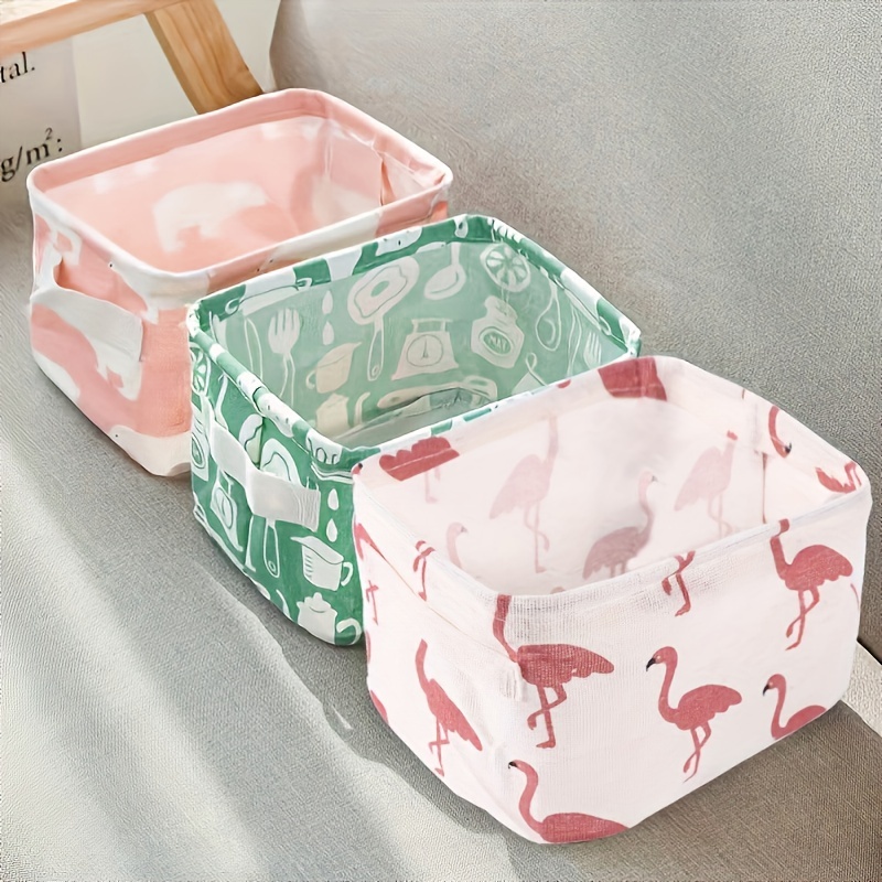 

1pc Cotton Linen Fabric Waterproof Storage Basket With Handle, Desktop Sundries Storage Basket