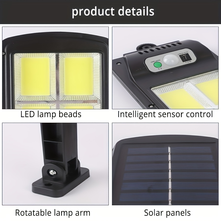 120 LED Solar Security Light (Black) — with separate solar panel