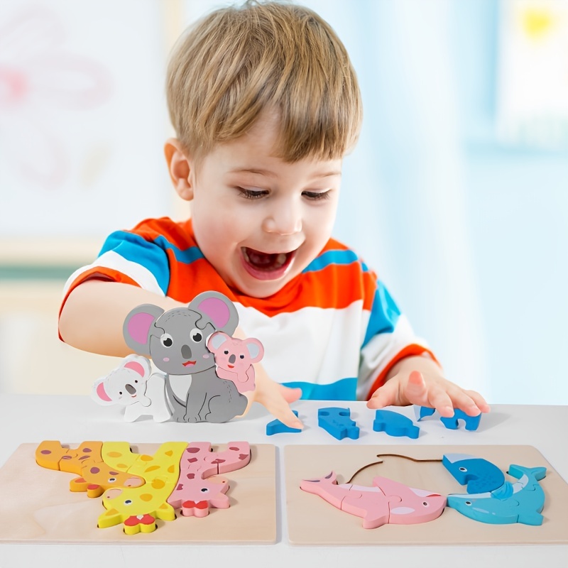 Juegos Montessori para bebés, rompecabezas de madera 3D para niños
