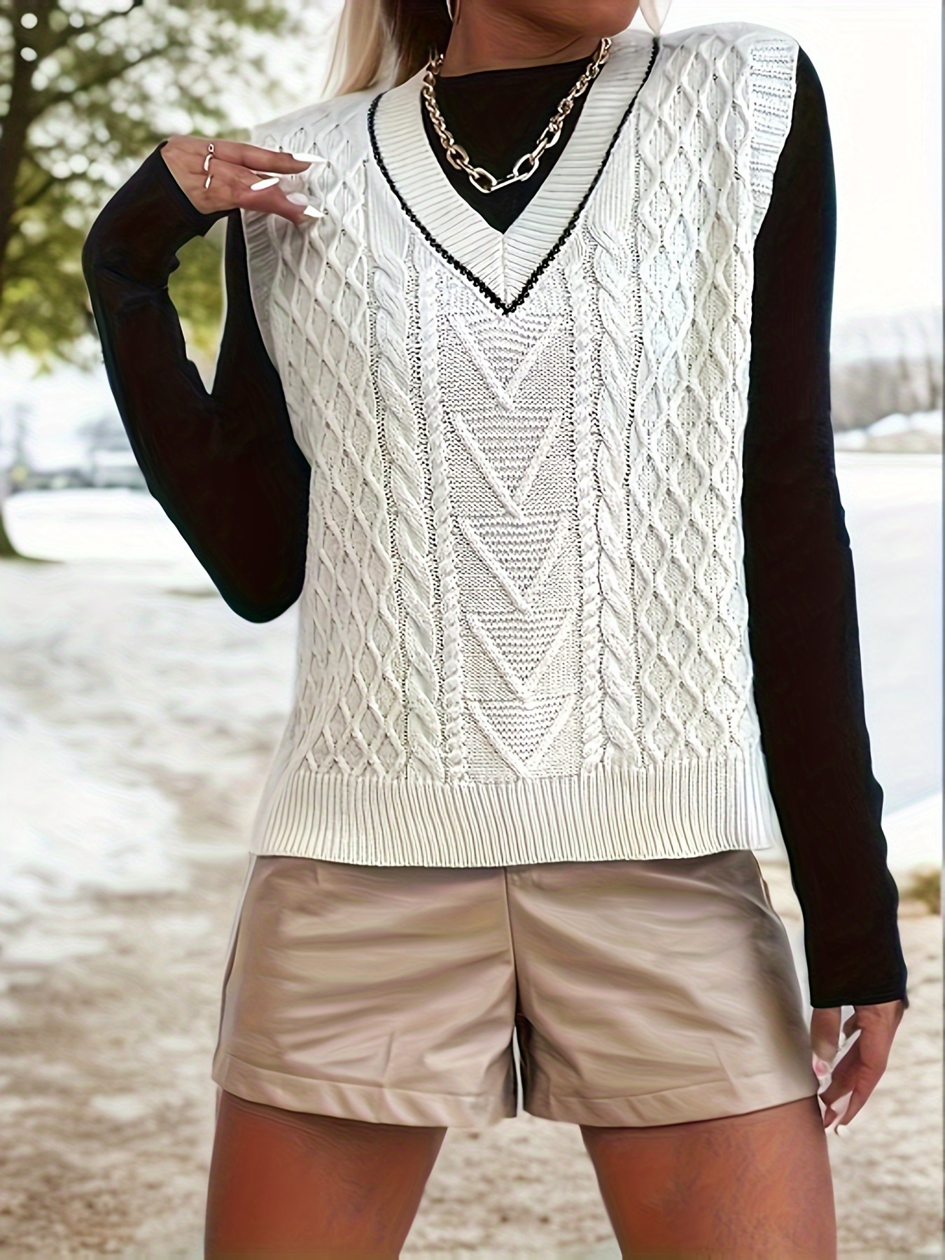 Women's Sweater Vest Oversized Cable Knitted V Neck Loose - Temu