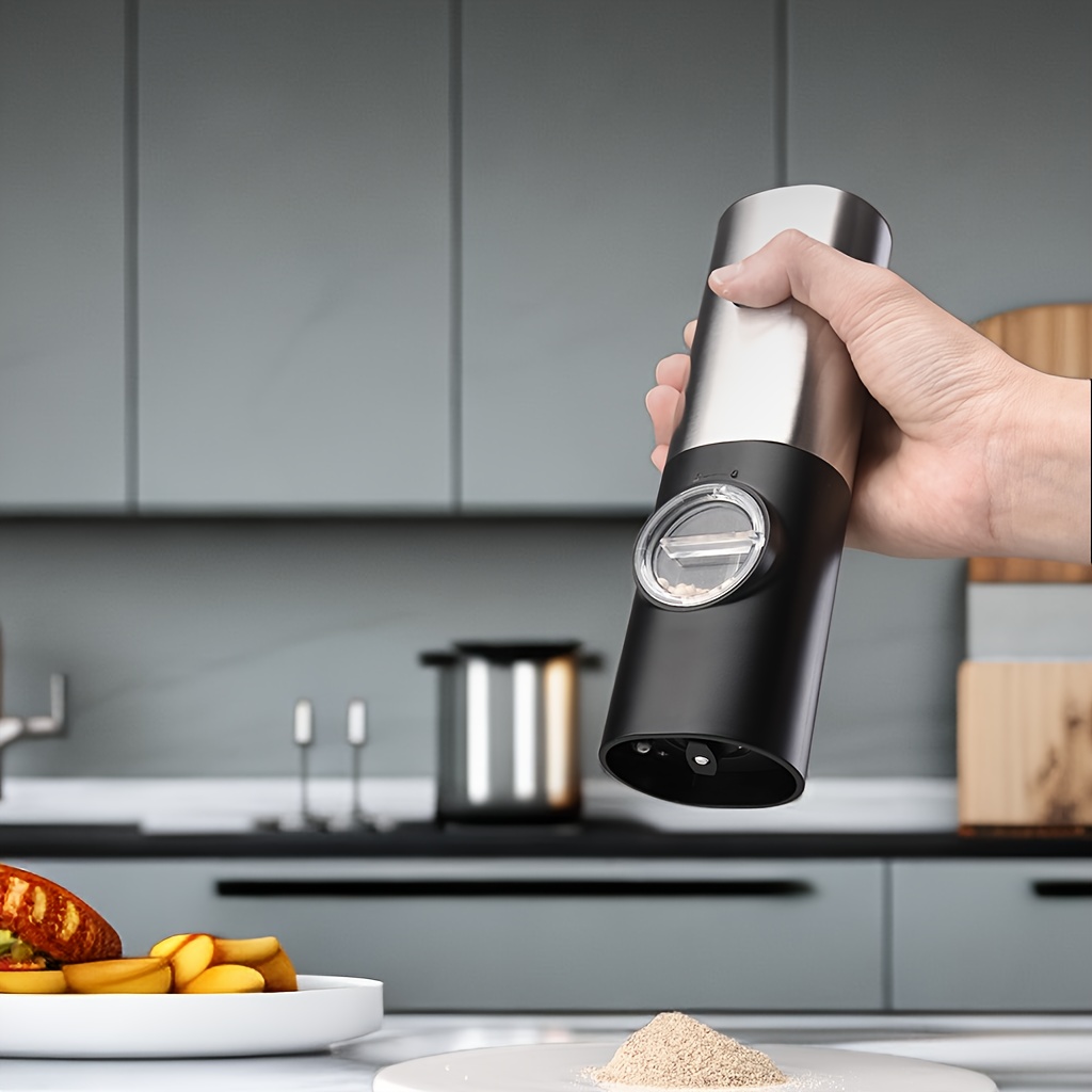  Electric Salt and Pepper Grinder Set - Battery Operated Automatic  Pepper Mill Grinder - Adjustable Coarseness - Refillable Large Capacity -  One Hand Automatic Operation - Stainless Steel, LED Light: Home & Kitchen