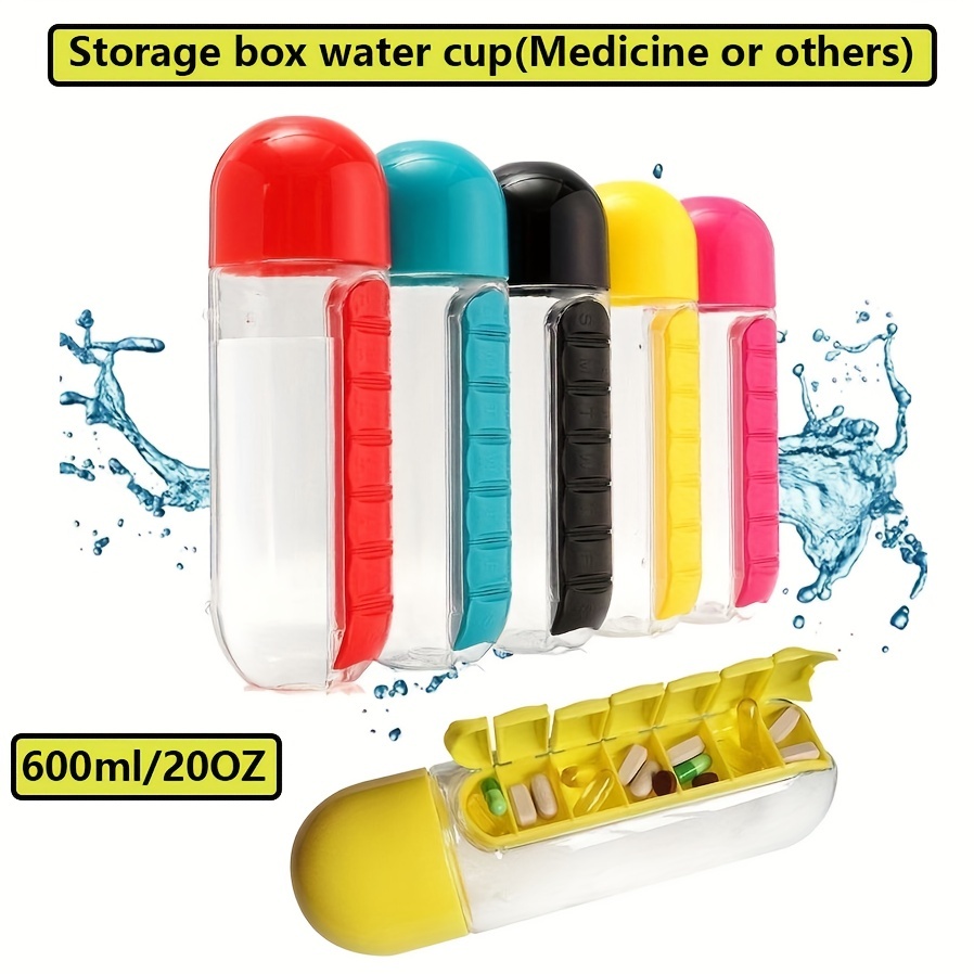 Borraccia con portapillole settimanale Organizer per portapillole  giornaliero staccabile con bottiglia d'acqua scatola per pillole per  farmaci da 600ml