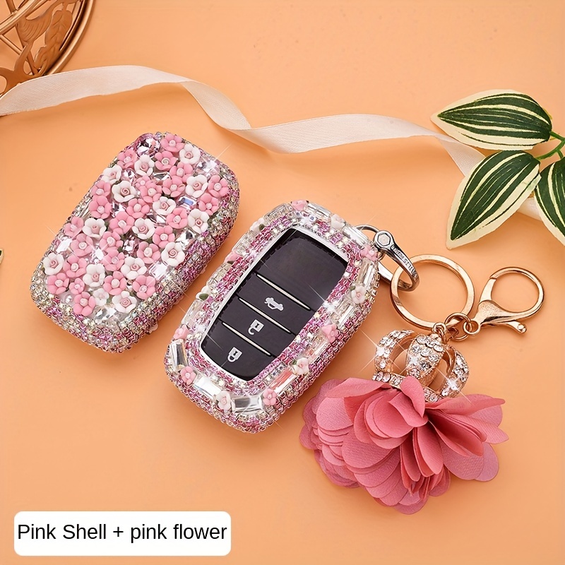 1pc Rhinestone Decor Car Key Case Compatible With Toyota, Key Fob Cover