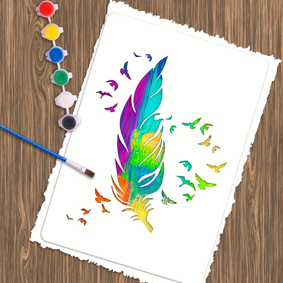 Feather Stencils for Painting 11.8x11.8inch Beautiful Feather Stencil Flying Bird Painting Stencil Bird's Feather Stencils for Painting on Wood Canvas