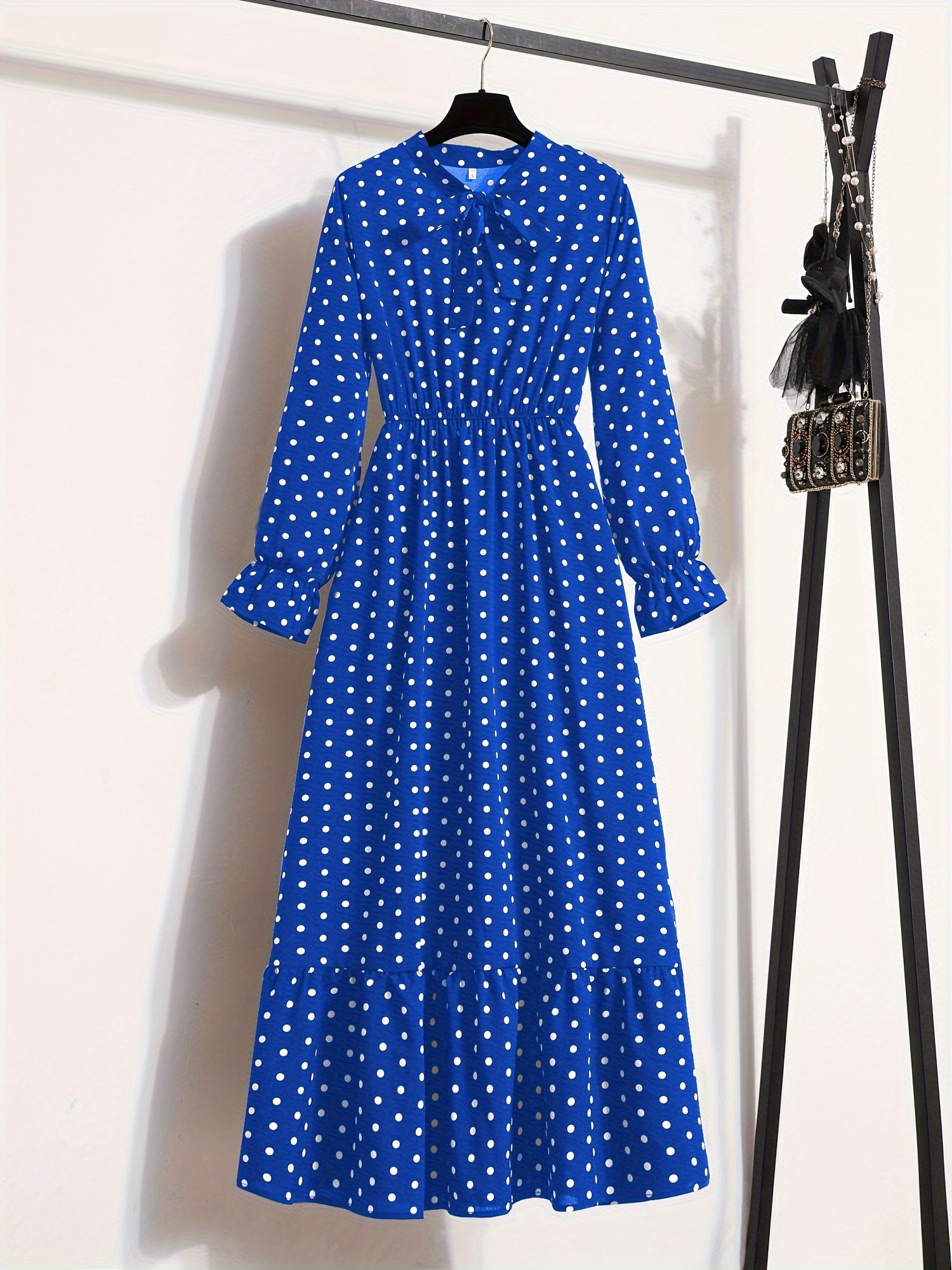 spring autumn casual dress long sleeve polka dot vacation - Temu