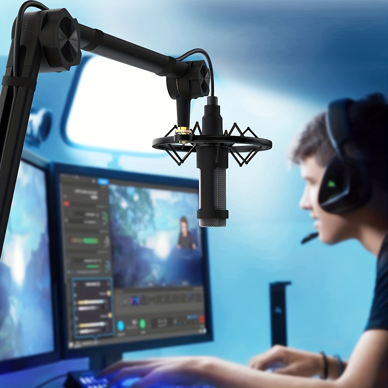 Ixtech Brazo de soporte para micrófono, de escritorio, 360 °, ajustable y  plegable como tijera, para podcast, videojuegos, radio y audio de estudio