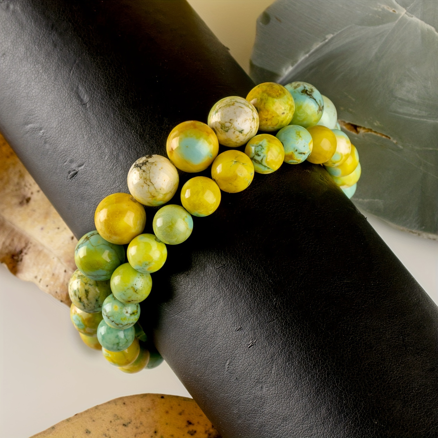 Yellow Jade Beaded Bracelet for Men, 10mm