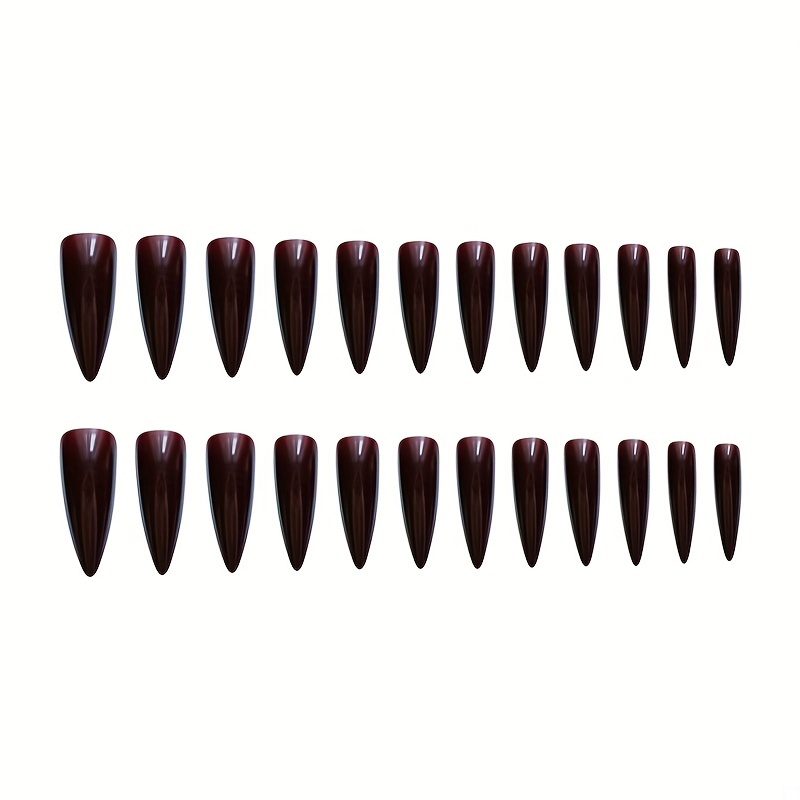 24pcs Glossy Coffee Stiletto Press On Nails Long Full Cover Almond False Nails