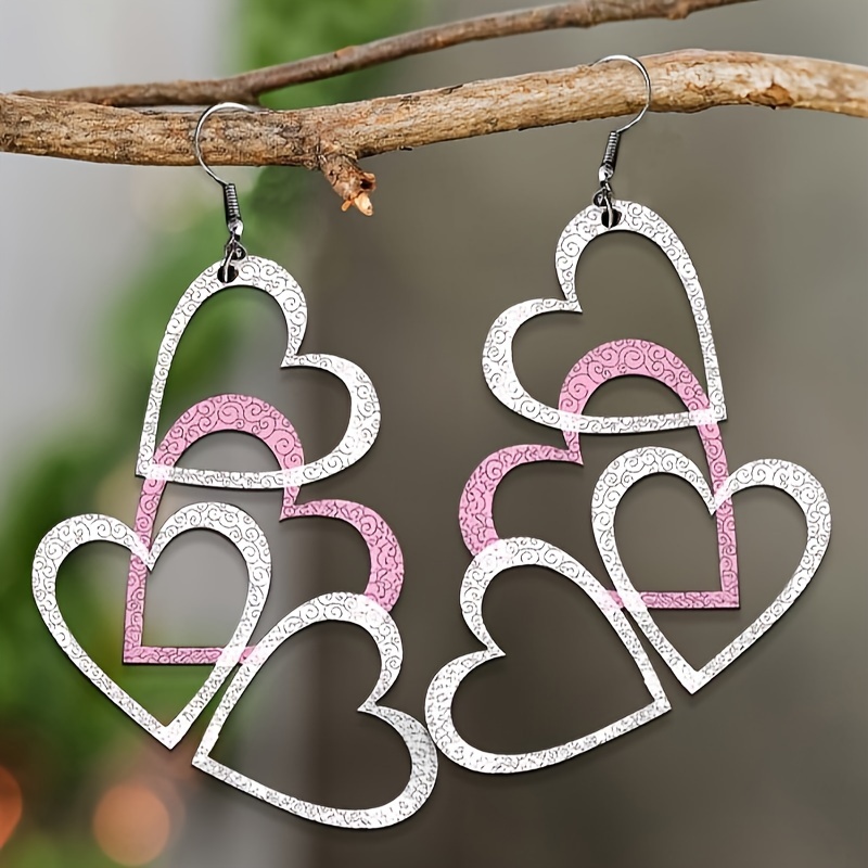 Hollow Heart Dangle Earrings Acrylic Jewelry Gift