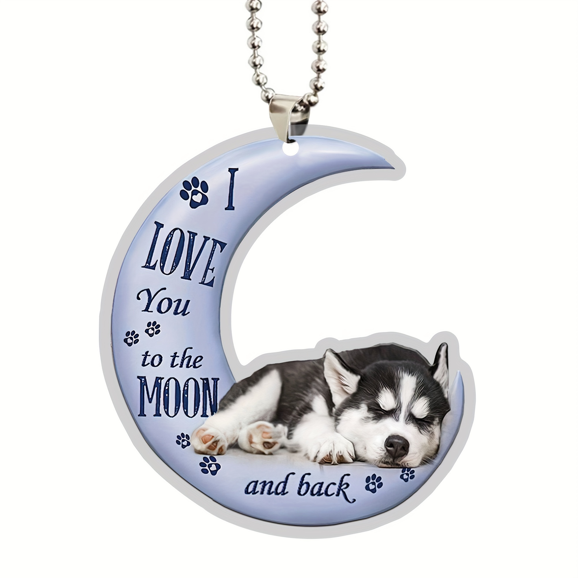 1pc Husky I Love You To The Moon And Back Dog Puppy Car Ornament 2D Flat Car Rear View Mirror Accessories Mirror Charm