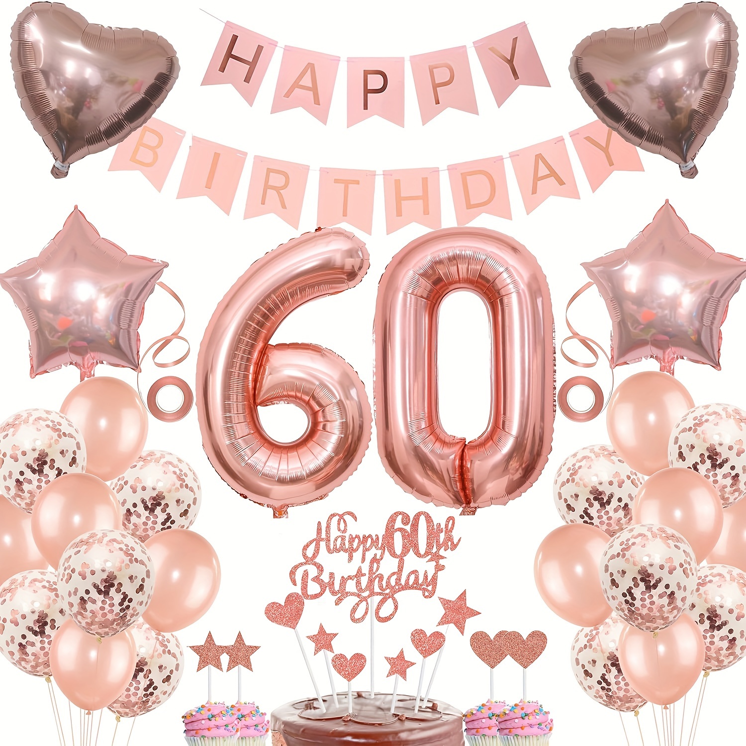 Happy Birthday! JUMBO Deluxe Rose Gold & Pink Foil Balloon Bouquet