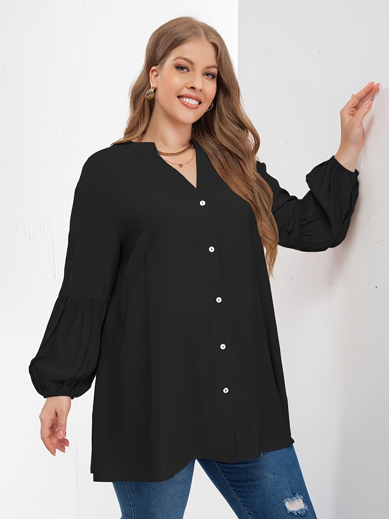 black longline blouse plus size