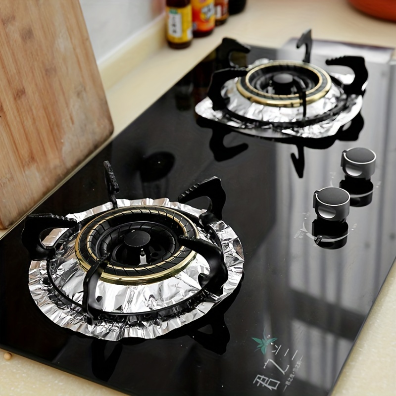 10pcs, Aluminum Foil Round Gas Stove Burner Covers, Disposable Bib Liners  For Kitchen Gas Range Top - Keep Your Gas Range Clean, Kitchen Gadgets, Kitc