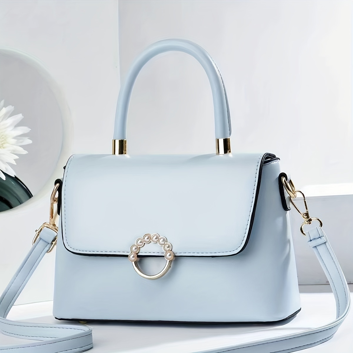 Luxury Leather Handbag For Women, Solid Color Crossbody Bag, Small Top  Handle Satchel Purse - Temu