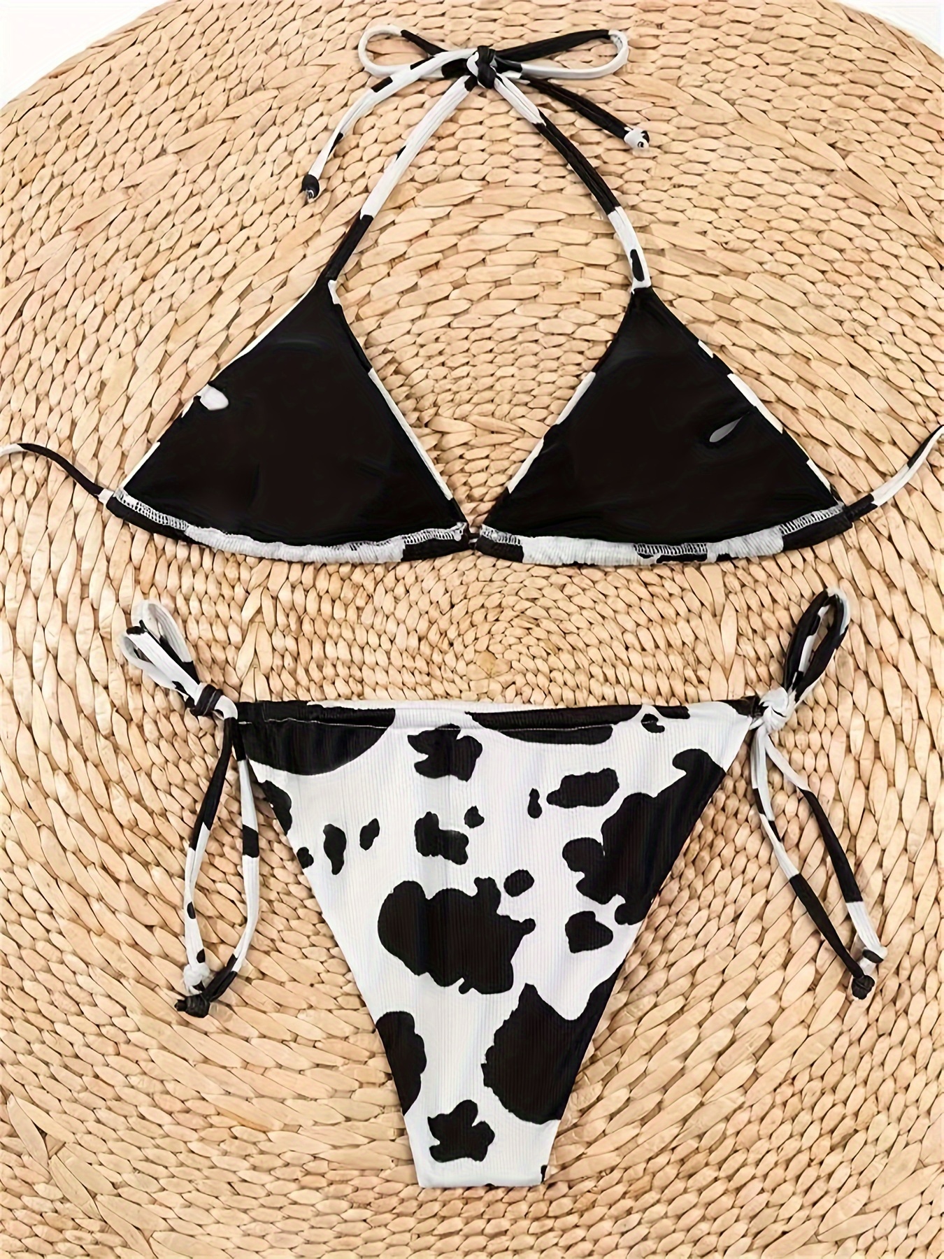 Women One-piece Cow Print Swimsuit Lingerie Backless Bikini Sleepwear  Underwear