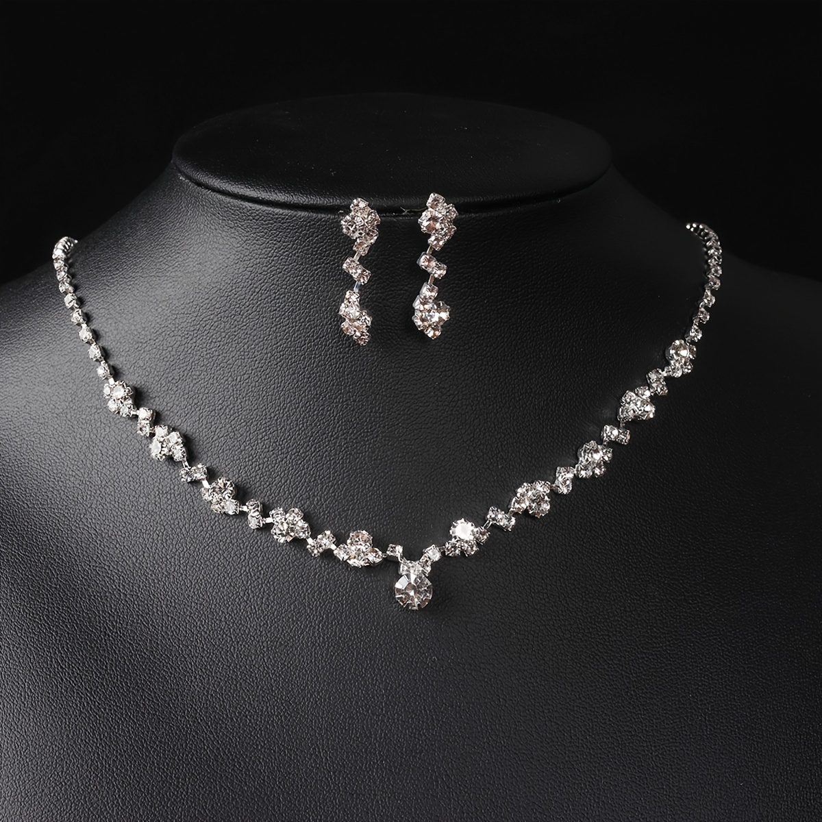 Elegant Rhinestones Necklace Earrings Set Bride Jewelry - Temu