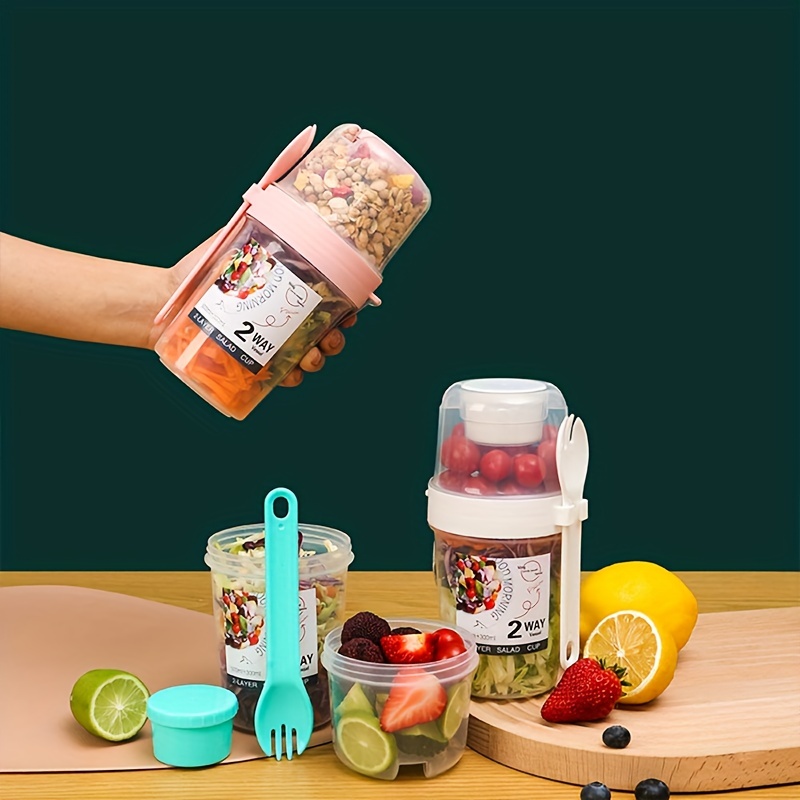 Portable Salad Cup Double Oatmeal Cup Yogurt Nut Fat-reduced Vegetable  Fruit Box Cup With Lid Spoon Breakfast Cup Lunch Box - Temu