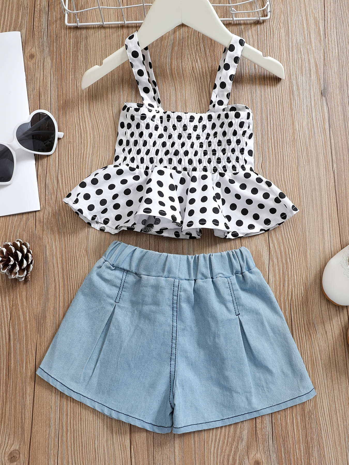 Baby Girl Josmangirls' Polka Dot Lace Collar & Bow Denim Set