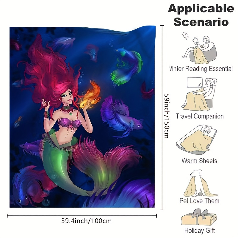 Mermaid Story Bed Blanket Watercolor Mermaid Flannel Blanket Temu